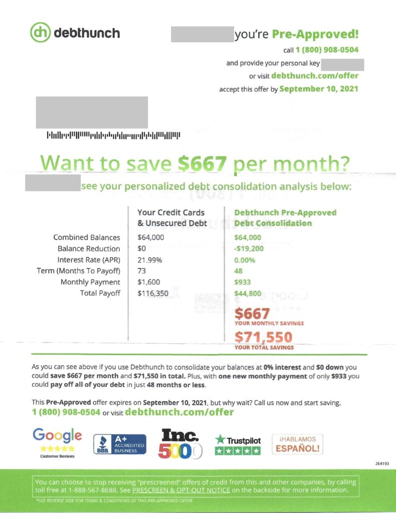 Debthunch Review: Not a Lender - Is it a Scam or Legit? 2 Debthunch 09 21 Want to save 667 per month1 Page 1