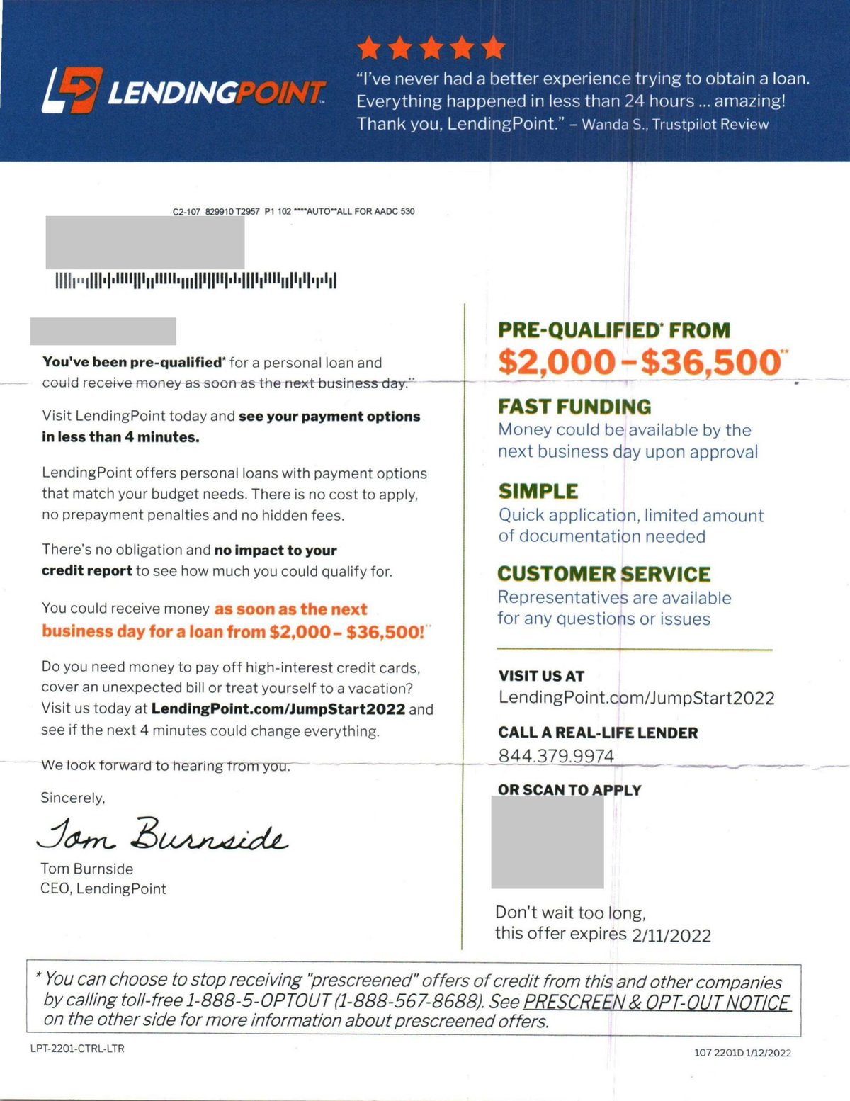 LendingPoint Direct Mail Offer