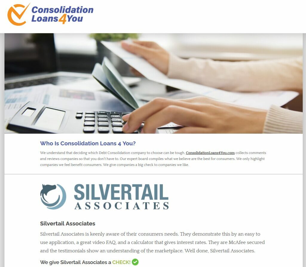 Silvertail Associates Review: Debt Consolidation Scam Sets Up New Web Site 3 ConsolidationLoans4U Silvertail Associates