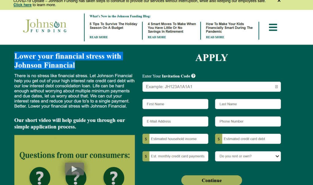 Johnson Funding Review: Beware of Debt and Credit Card Holiday Scam 3 Johnson Funding Debt Consolidation