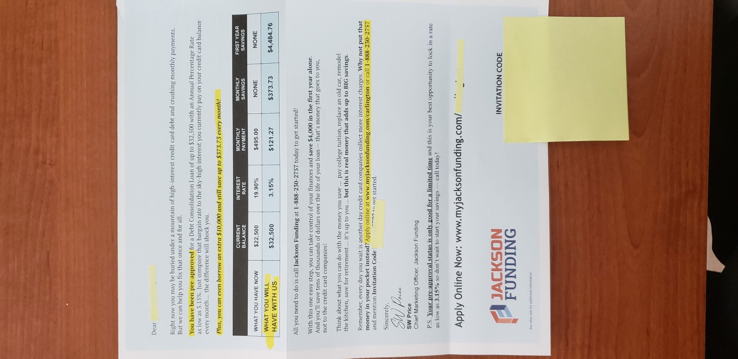 Jackson Funding mailer